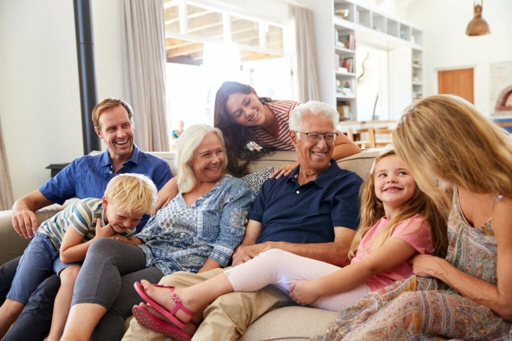 Image of a family gathered together advertising life insurance